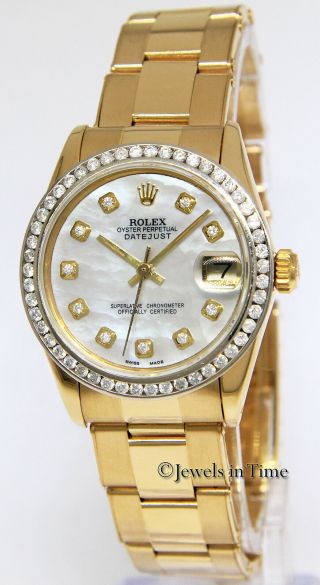 Rolex Datejust 18k Yellow Gold MOP Diamond Dial/Bezel Ladies 31mm Watch 6827 2