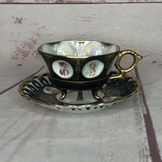 Vintage Royal Sealy China Black Footed Tea Cup Saucer Victorian Ladies Gold