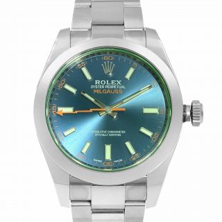 Rolex Milgauss Stainless Steel Blue Dial Orange Hand Mens Watch 116400GV 2