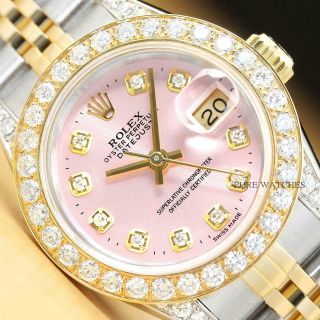 Ladies Rolex Datejust Quickset 1.  13 Ct Diamond Bezel & Lugs 18k Gold/steel Watch