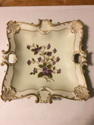Vintage Lefton Hand Painted Purple Violets Flower Plate Gold Trim China