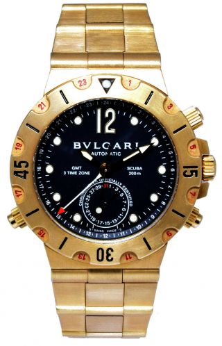 Bvlgari Diagono Prof 18k Yg Black Dial Gmt Divers Automatic Watch Sd38g - Gmt -
