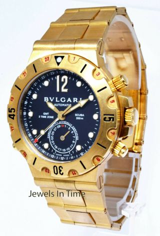 Bvlgari Diagono Prof 18k YG Black Dial GMT Divers Automatic Watch SD38G - GMT - 2