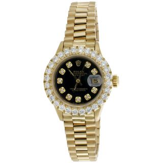 Rolex 18k Gold 26mm Datejust President 69178 Vs Diamond Watch Black Dial 2.  08 Ct