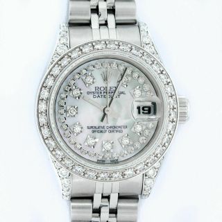 Rolex Watch Womens Datejust Steel - 18k White Gold Mop String Diamond Dial Jubilee