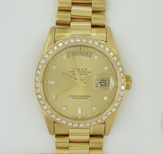 Rolex President Double Quickset 18k Gold Factory Diamond Dial Bezel Watch 18348