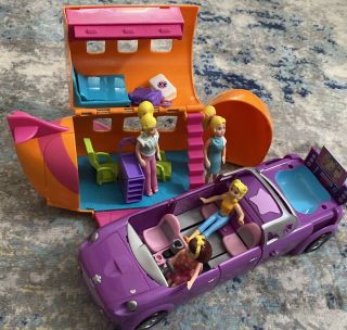 2002 Polly Pocket Purple Car / Limo Tv & Pool & Airplane Dolls & Accessories