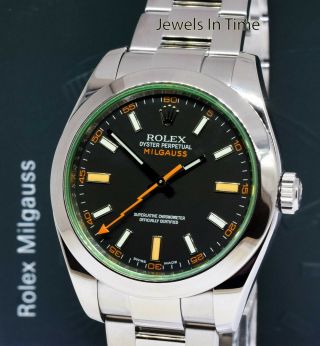 Rolex Milgauss Steel Black Dial Green Crystal Orange Hand Watch BoxPapers 116400 2