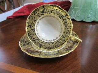 Royal Stafford Fine China Tea Cup And Saucer Black White And Gold.