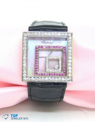 Chopard 18k White Gold Happy Spirit Ladies Watch With Diamonds And Sapphires