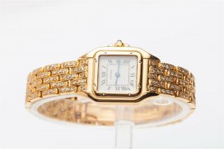 $20,  000 6ct Vs H Diamond Cartier Panther 107000 18k Yellow Gold Ladies Watch Box