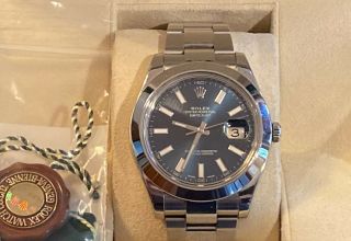 Rolex Datejust Ii Stainless Steel 41mm Gorgeous Blue Face Smooth Bezel W/box