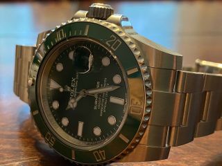 Rolex Submariner Steel Green Ceramic Watch Box/papers Hulk 116610lv