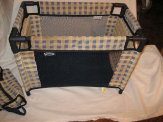 Graco Tollytots Doll Playpen Plaid Blue Collapsible With Carry Case