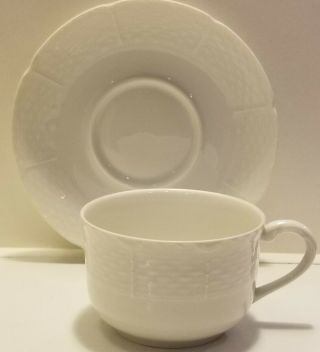 Raynaud Ceralene Basketweave Osier White Coffee Cup And Saucer Set Of 2