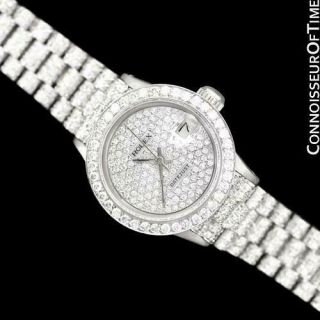 Rolex President Ladies Datejust 18k White Gold 6 Ct.  Diamond Watch -