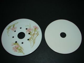 Set Of 2 Antique Porcelain Strainers Inserts For Round Butter Dish Or Butter Tub
