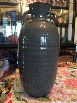 Tall Vintage Vase Burton Art Studio Pottery Rustic Green Glaze Home Deco