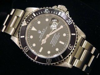 Mens Rolex Submariner Stainless Steel Watch Sub Date Black Dial & Bezel 16610