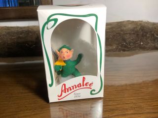 1995 Annalee 3 " Green Starbright Elf Ornament Holding Star