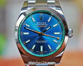Rolex Milgauss Steel Automatic Blue Dial Green Crystal 40mm,  Never Worn