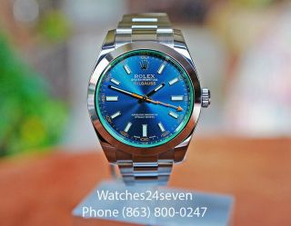 ROLEX Milgauss Steel Automatic Blue Dial Green Crystal 40mm,  NEVER WORN 2