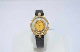 W176 - Gorgeous 18K Yellow Gold Happy Chopard Diamond Watch Gold Face 2