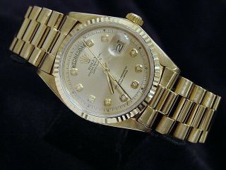 Mens Rolex Day - Date President 18k 18kt Yellow Gold Watch Champagne Diamond 1803