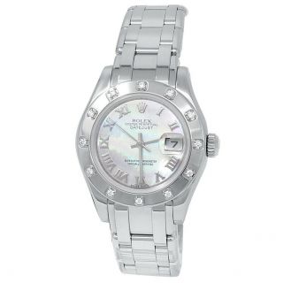 Rolex Datejust Pearlmaster 18k White Gold Diamonds Automatic White Watch 80319