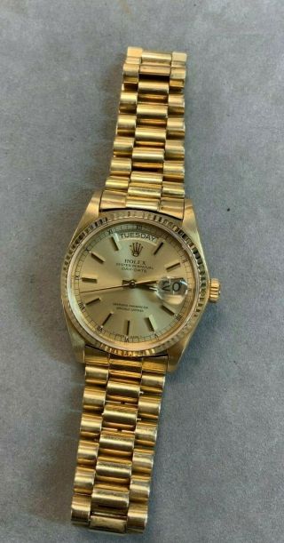 Rolex Day - Date Yg Auto 36mm Champagne Index Dial 18038 Is As - Is