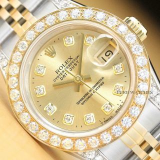 Ladies Rolex Datejust 69173 Factory Diamond Dial Watch & 18k Gold 1.  13 Ct Bezel
