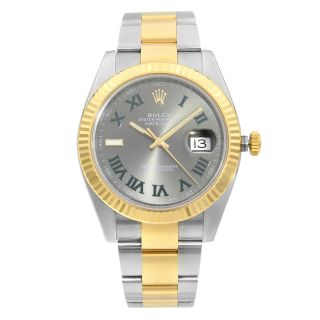 Rolex Datejust 41 Wimbledon Gold Steel Slate Roman Dial Mens Watch 126333