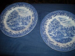 Churchill China " Currier And Ives " Harvest 10 In Dinner Plates (2)