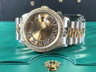 Rolex Datejust 36mm Men ' s Watch 2 - Tone Gold/SS Men ' s 3ct Diamonds 16013 2