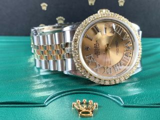 Rolex Datejust 36mm Men ' s Watch 2 - Tone Gold/SS Men ' s 3ct Diamonds 16013 3