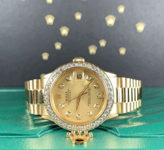 Rolex Ladies Datejust Midsize 31mm 18k Yellow Gold President 2ct Diamonds 6827