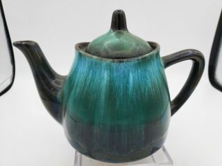 Vintage Blue Mountain Potteries Tea Pot Green/black Drip Glaze 4.  5  T