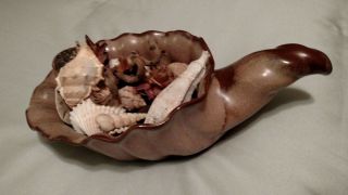 Vintage Frankoma Horn Of Plenty Cornucopia Brown Satin 12 " ×5 " Oklahoma Pottery