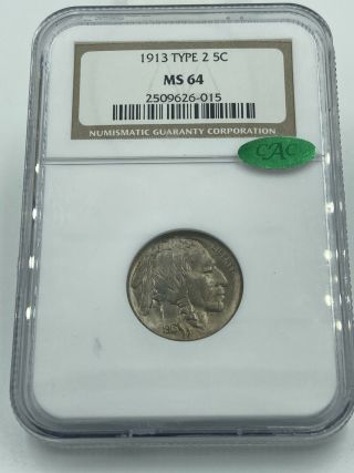 1913 Type 2 Ngc & Cac Ms64 Buffalo Nickel