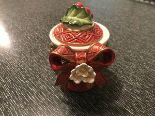 Fitz And Floyd Christmas Rose Sugar Bowl With Lid
