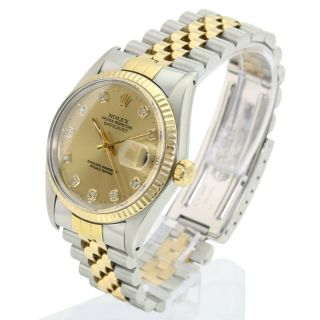 Rolex Mens Datejust 16233 Two - tone Champagne Diamond Dial 18K Fluted Bezel 36mm 2