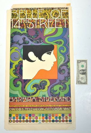 1967 Poster Barbara Streisand Belle Of 14th Street Tim Lewis 31x16.  5 Cbs Tv