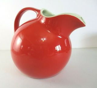 Vintage Hall China Ball Pitcher In Chinese Red,  With Ice Lip