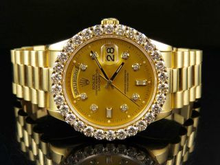 18k Mens Yellow Gold Rolex Presidential Day - Date 36mm Prong Diamond Watch 5.  5 Ct