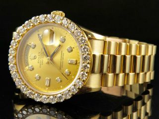 18K Mens Yellow Gold Rolex Presidential Day - Date 36MM Prong Diamond Watch 5.  5 Ct 2