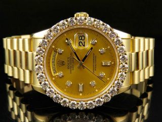 18K Mens Yellow Gold Rolex Presidential Day - Date 36MM Prong Diamond Watch 5.  5 Ct 3