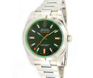 2010 Rolex Milgauss 116400gv,  Black Dial,  Green Crystal,  W/ Box & Papers