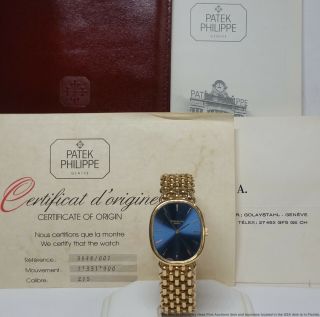 Patek Philippe 18k Gold Mid Century Mens Blue Dial 3848 Watch Papers Big Wrist
