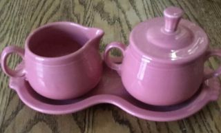 Vintage Fiestaware Pink Cream And Sugar With Tray 4 Piece Set