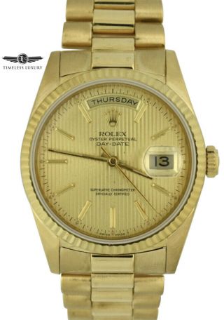 1995 Rolex Day - Date 18238 President 36mm 18k Yellow Gold Champagne Tapestry Dial